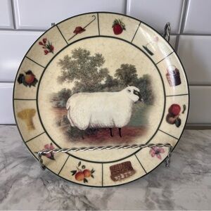 Vintage Cream and Black Sheep Motif Decorative Plate